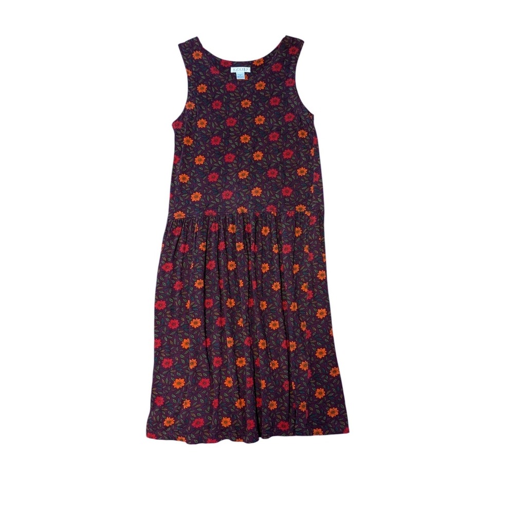 Vintage‎ Izod Cotton Floral Drop Waist Dress 90s Grunge Whimsigoth Sleeveless